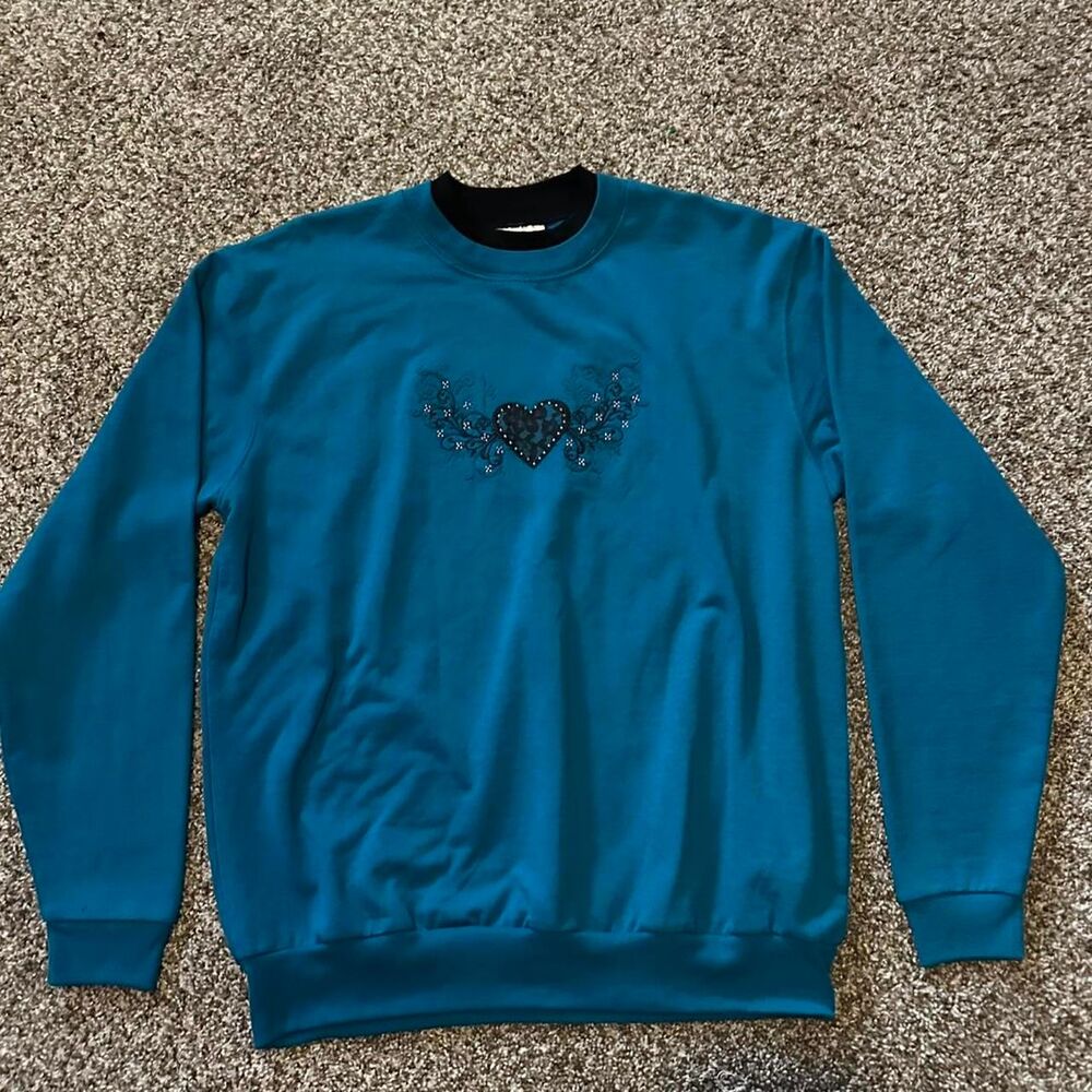 Vintage Crewneck Top-stitch Women's Blue Sweatshirt
